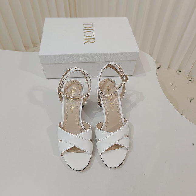 DIOR 26S METALLIC-HEEL SANDALS 80 MM IN WHITE LAMBSKIN