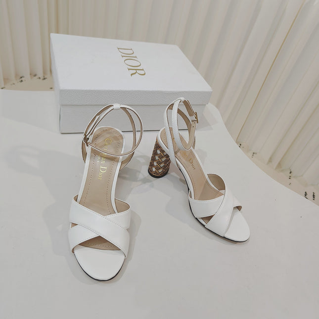 DIOR 26S METALLIC-HEEL SANDALS 80 MM IN WHITE LAMBSKIN