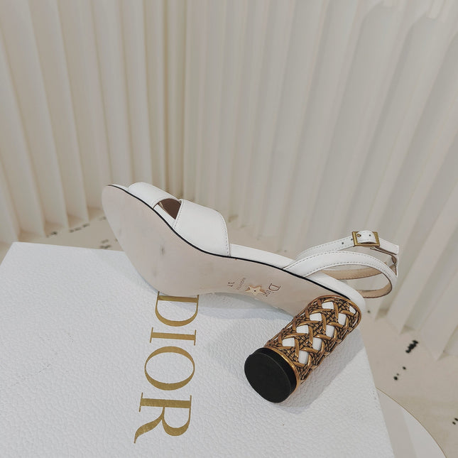 DIOR 26S METALLIC-HEEL SANDALS 80 MM IN WHITE LAMBSKIN