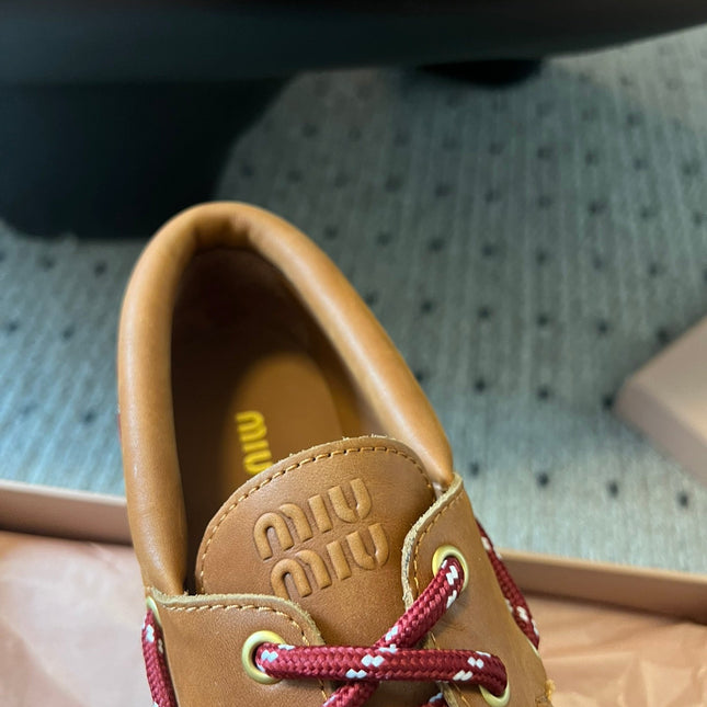 MIUMIU 26S CHUNKY SOLE LOAFERS IN TAN BROWN CALFSKIN