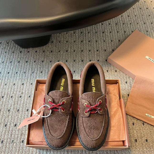 MIUMIU 26S CHUNKY SOLE LOAFERS IN DARK BROWN SUEDE