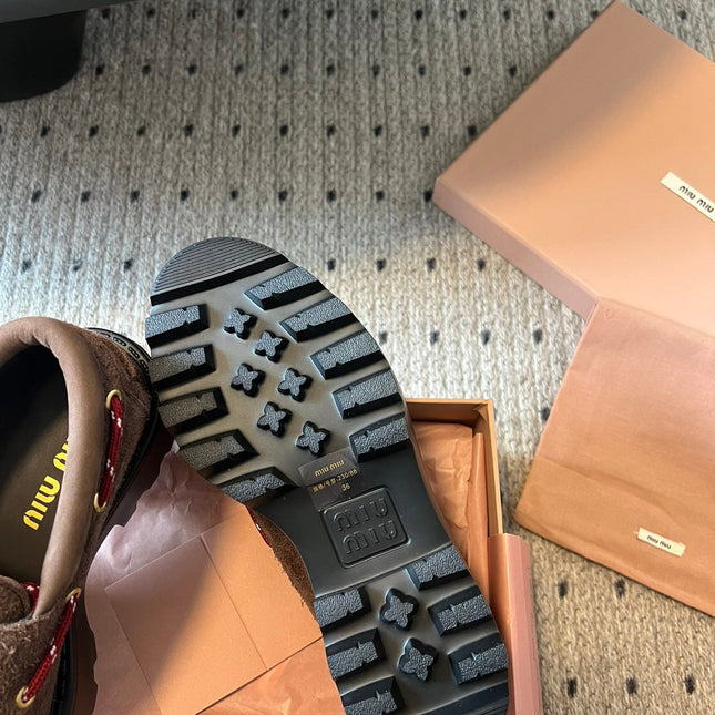 MIUMIU 26S CHUNKY SOLE LOAFERS IN DARK BROWN SUEDE