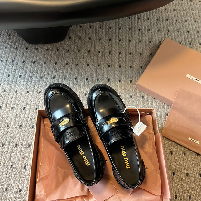 MIUMIU 26S LOAFERS 60MM IN BLACK SHINY CALFSKIN