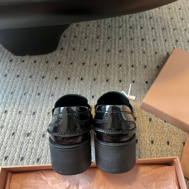 MIUMIU 26S LOAFERS 60MM IN BLACK SHINY CALFSKIN