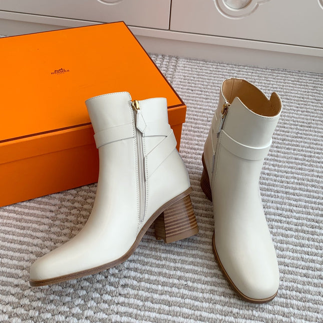 HM 25S ANKLE BOOTS 50 MM IN WHITE CALFSKIN WITH GOLD HARDWARE