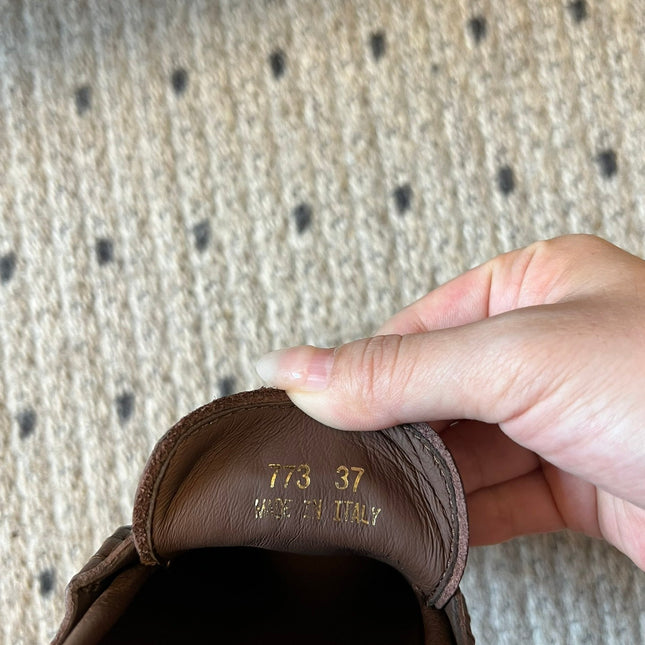 MIUMIU 26S PENNY LOAFERS IN BROWN CALFSKIN GOLD HARDWARE