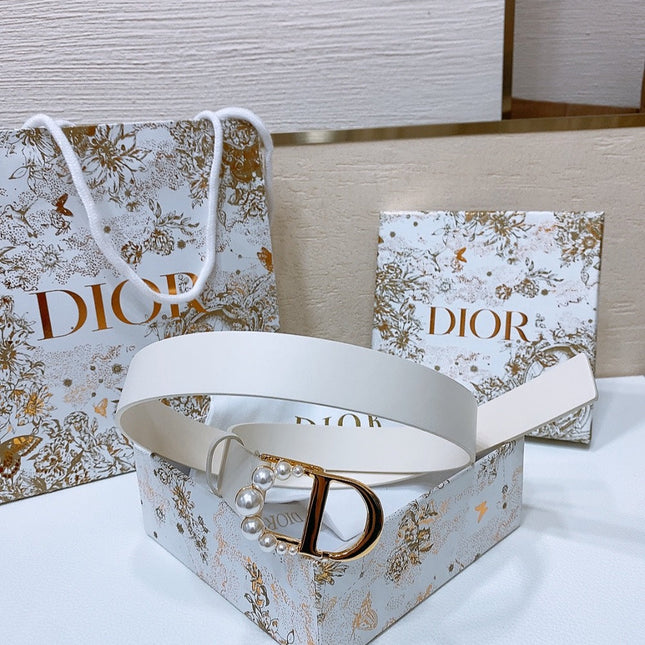 DIOR 25S BELT 30 MM IN WHITE CALFSKIN 586582