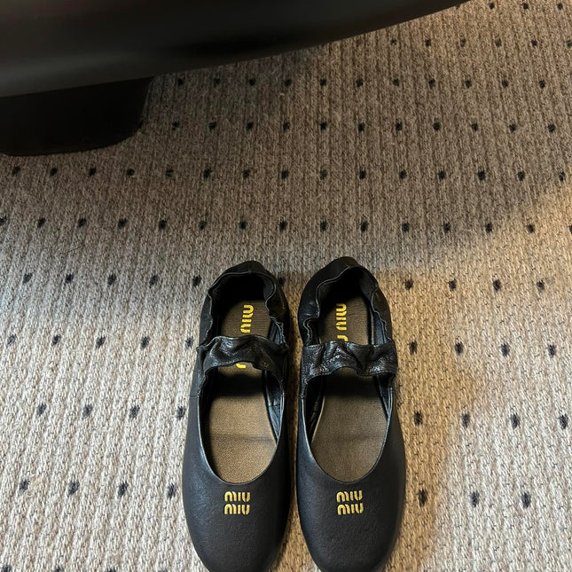 MIUMIU 26S BALLERINAS IN BLACK RUCHES NAPPA CALFSKIN