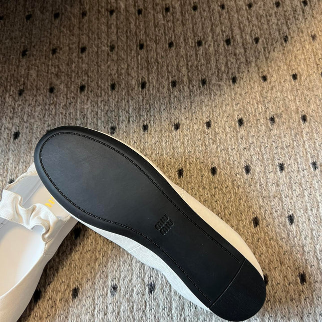 MIUMIU 26S BALLERINAS IN WHITE RUCHES NAPPA CALFSKIN