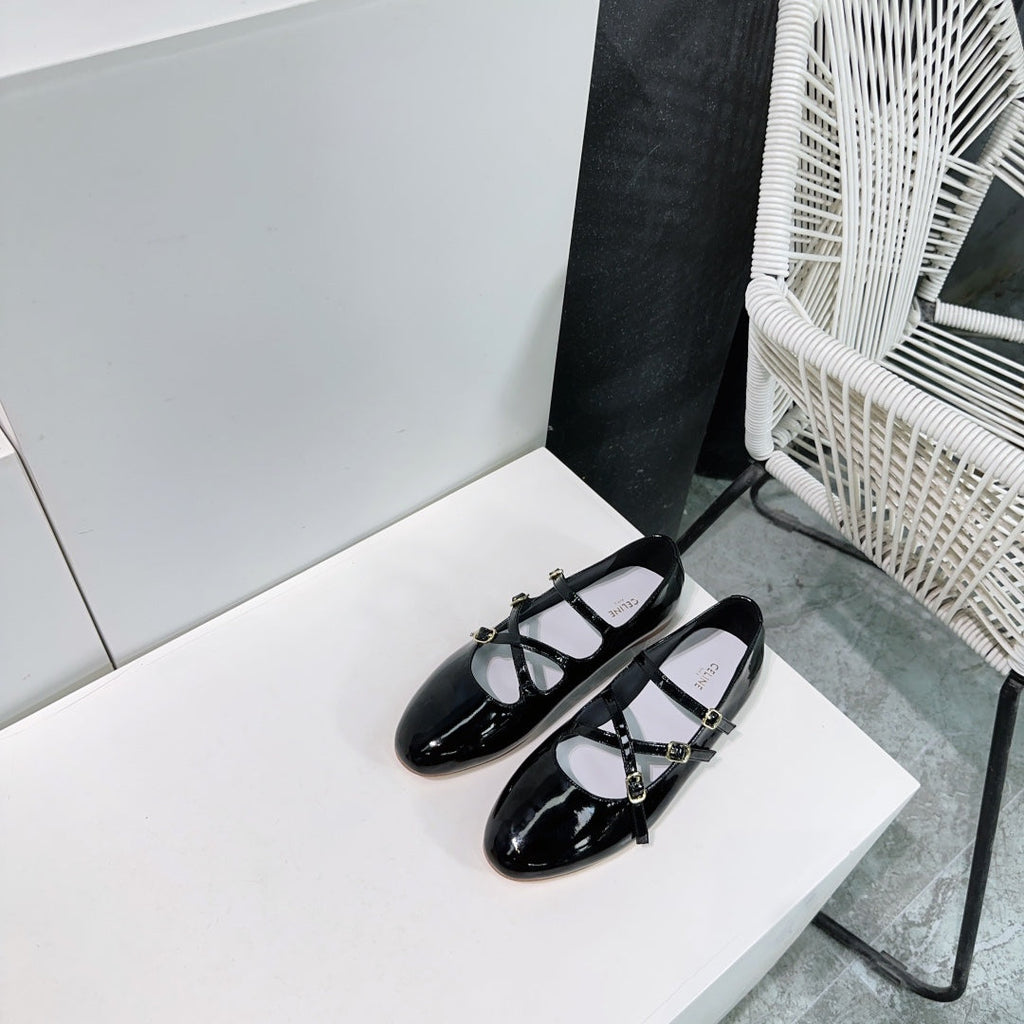 LES BALLERINES CELINE BABIES IN BLACK PATENT CALFSKIN
