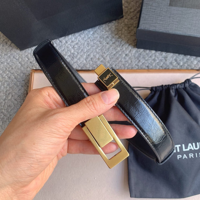 YSL 25S BELT 24 MM IN BLACK CALFSKIN 529687
