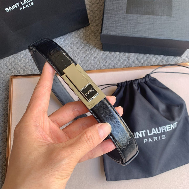 YSL 25S BELT 24 MM IN BLACK CALFSKIN 529687