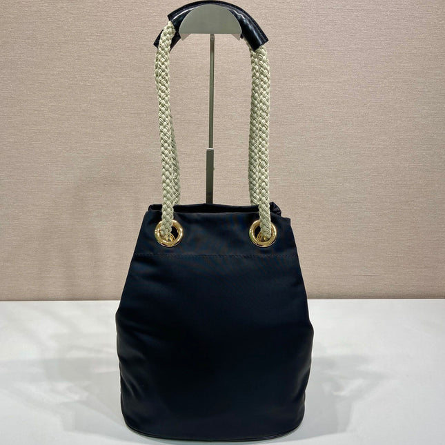 BUCKET BAG 28 IN BLACK RE-NYLON GOLD LOGO