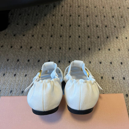 MIUMIU 26S FISHERMAN SANDALS IN WHITE RUCHES NAPPA CALFSKIN