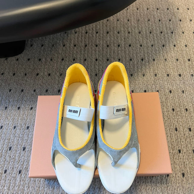 MIUMIU 26S THONG SANDALS IN MULTICOLOR SUEDE MIX TECH FABRIC