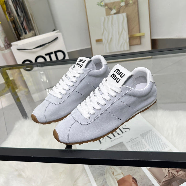 MIUMIU 26S SNEAKERS IN BLUE GRAY SUEDE