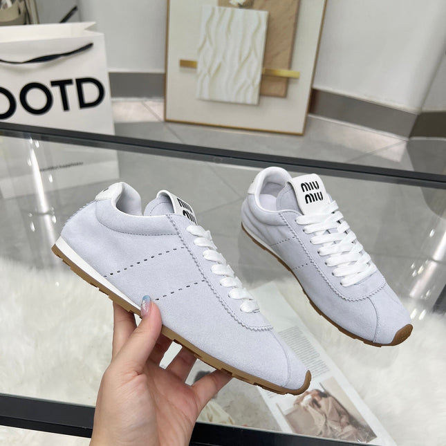 MIUMIU 26S SNEAKERS IN BLUE GRAY SUEDE