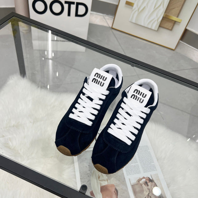 MIUMIU 26S SNEAKERS IN BLUE BLACK SUEDE