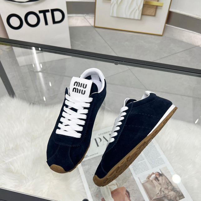 MIUMIU 26S SNEAKERS IN BLUE BLACK SUEDE