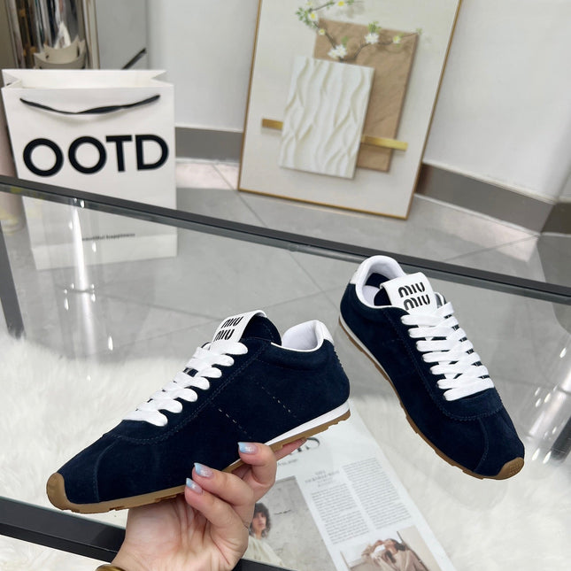 MIUMIU 26S SNEAKERS IN BLUE BLACK SUEDE