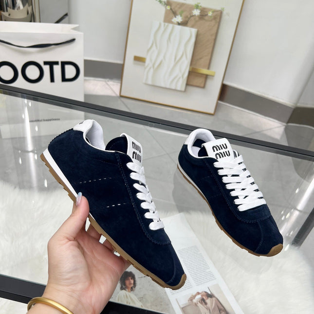 MIUMIU 26S SNEAKERS IN BLUE BLACK SUEDE