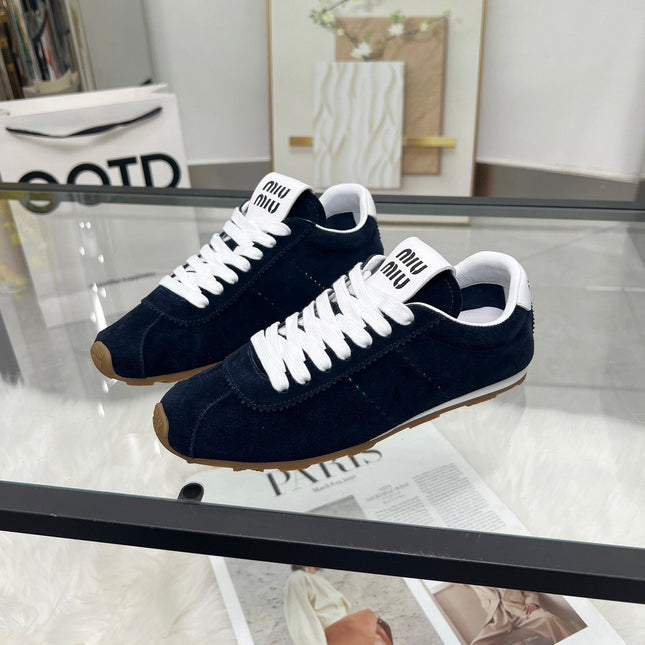 MIUMIU 26S SNEAKERS IN BLUE BLACK SUEDE