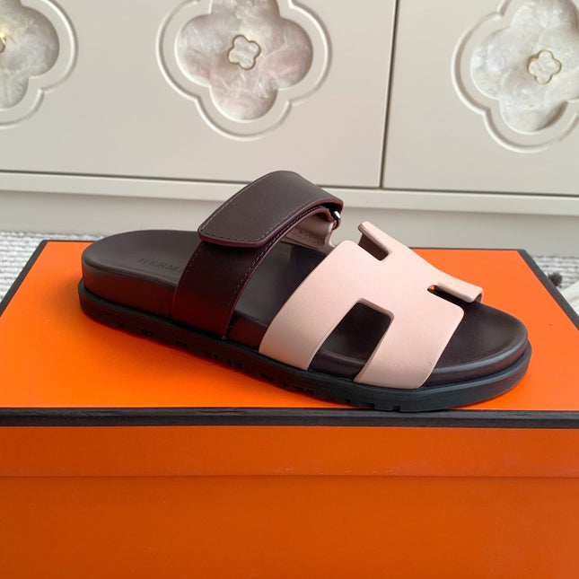 HM 26S CHYPRE SANDAL IN LIGHT PINK AND DARK RED CALFSKIN