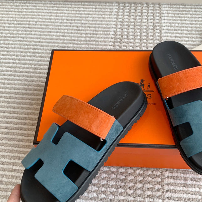 HM 26S CHYPRE SANDAL IN SLATE BLUE AND ORANGE SUEDE