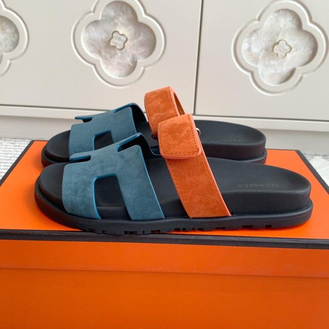 HM 26S CHYPRE SANDAL IN SLATE BLUE AND ORANGE SUEDE