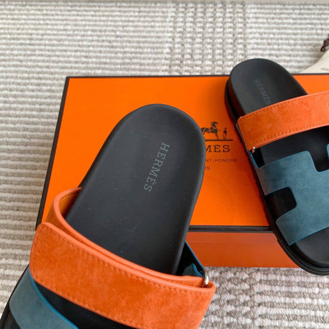 HM 26S CHYPRE SANDAL IN SLATE BLUE AND ORANGE SUEDE