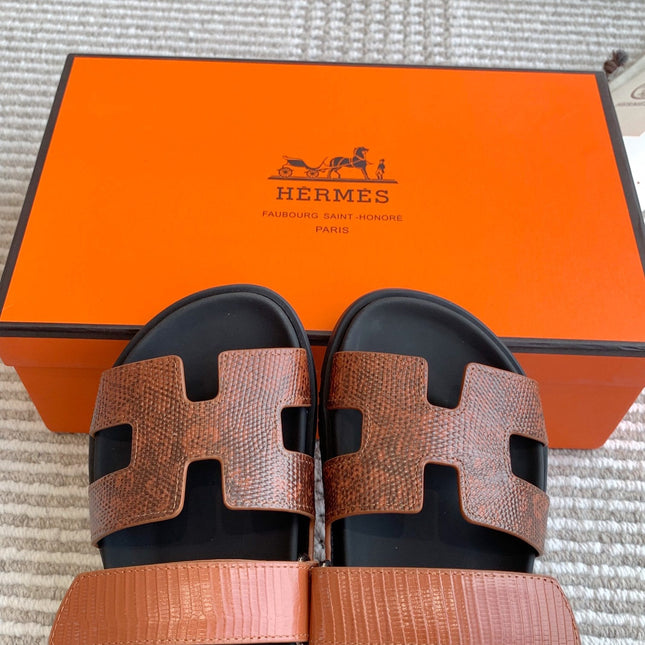 HM 26S CHYPRE SANDALS IN BROWN LIZARD EMBOSSED CALFSKIN