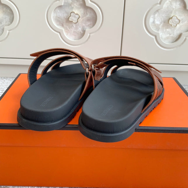 HM 26S CHYPRE SANDALS IN BROWN LIZARD EMBOSSED CALFSKIN