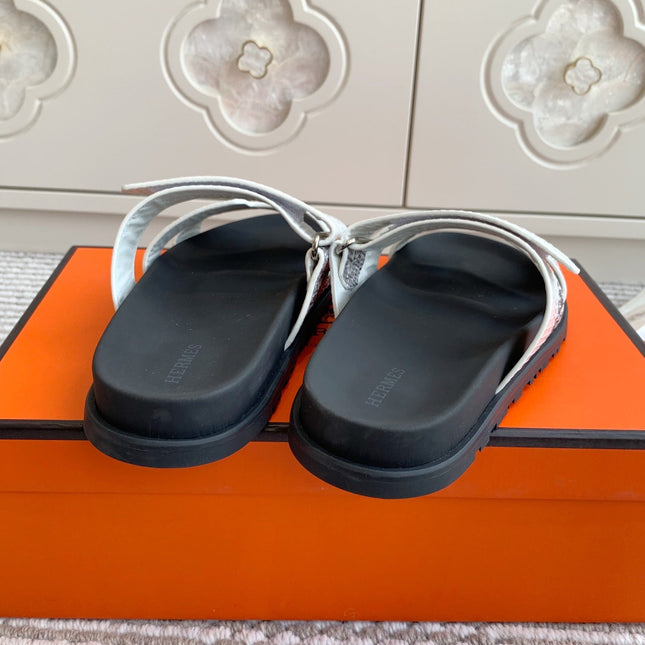 HM 26S CHYPRE SANDALS IN WHITE CALFSKIN WITH SNAKESKIN PRINT STRAP