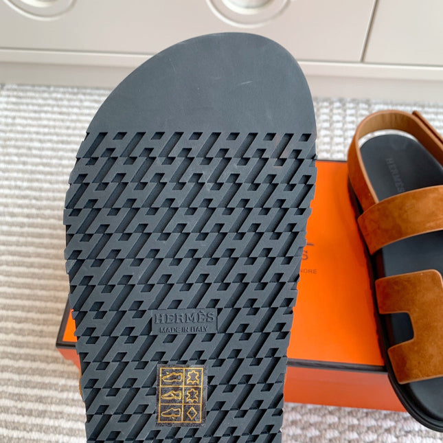 HM 26S CHYPRE SANDAL WITH BACK STRAP IN CARAMEL BROWN SUEDE