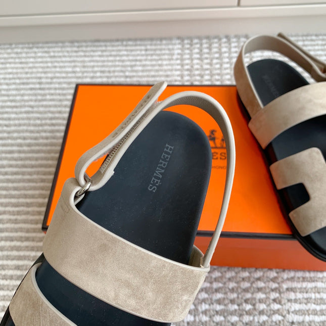 HM 26S CHYPRE SANDAL WITH BACK STRAP IN TAUPE BEIGE SUEDE