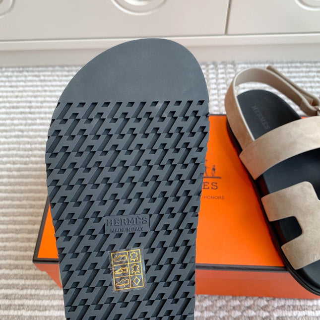 HM 26S CHYPRE SANDAL WITH BACK STRAP IN TAUPE BEIGE SUEDE