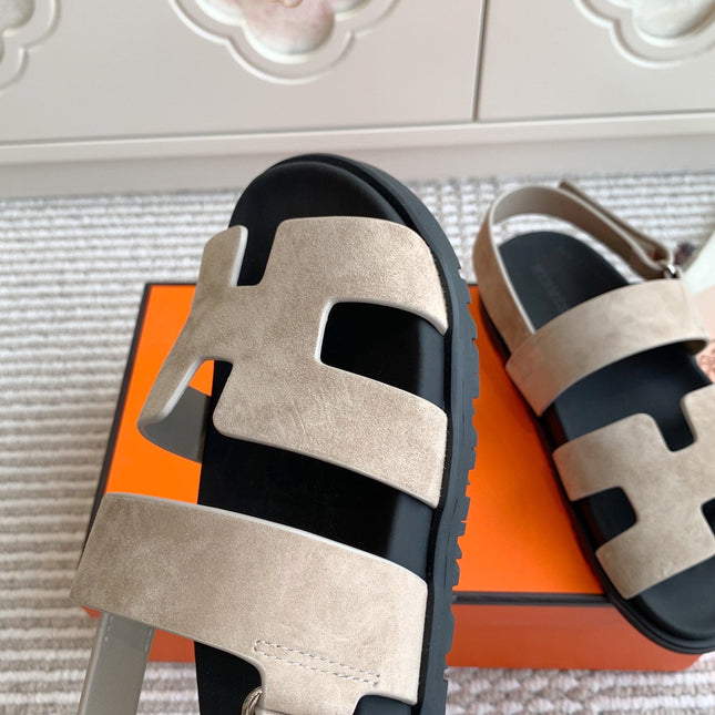 HM 26S CHYPRE SANDAL WITH BACK STRAP IN TAUPE BEIGE SUEDE