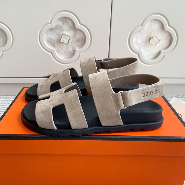 HM 26S CHYPRE SANDAL WITH BACK STRAP IN TAUPE BEIGE SUEDE