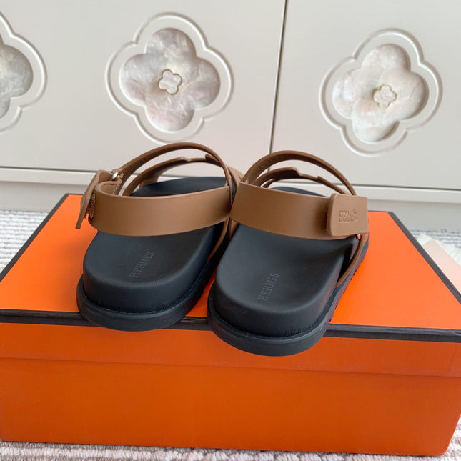 HM 26S CHYPRE SANDAL WITH BACK STRAP IN BROWN CALFSKIN
