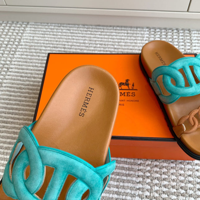 HM 26S EXTRA SANDAL IN AQUA BLUE MIX CARAMEL BROWN CALFSKIN AND SUEDE