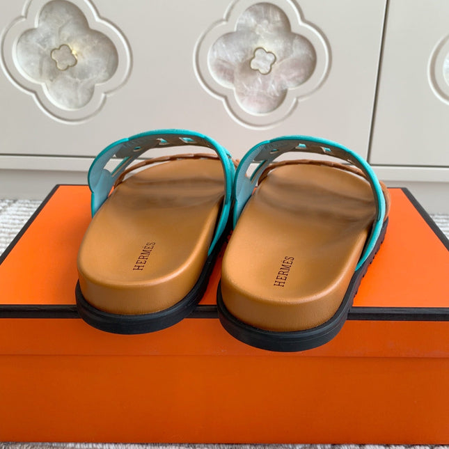 HM 26S EXTRA SANDAL IN AQUA BLUE MIX CARAMEL BROWN CALFSKIN AND SUEDE