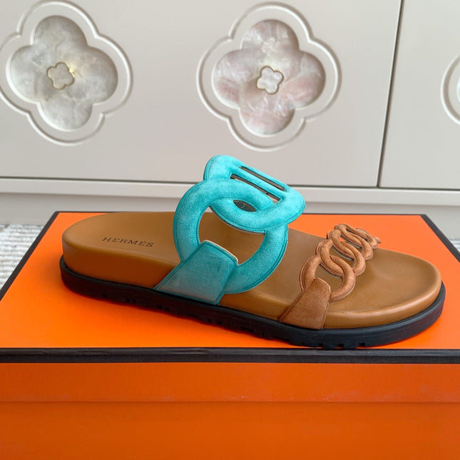 HM 26S EXTRA SANDAL IN AQUA BLUE MIX CARAMEL BROWN CALFSKIN AND SUEDE