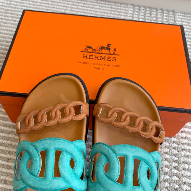 HM 26S EXTRA SANDAL IN AQUA BLUE MIX CARAMEL BROWN CALFSKIN AND SUEDE