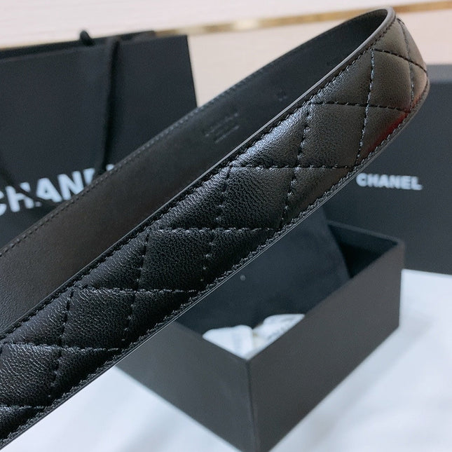 BELT 30MM IN BLACK QUILTED CALFSKIN INTERWOVEN RECTANGULAR BUCKLE