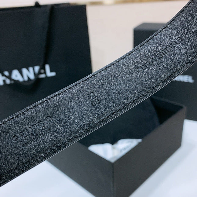 DOUBLE C 30MM IN BLACK QUILTED CALFSKIN INTERWOVEN WITH GOLD RESIN BUCKLE