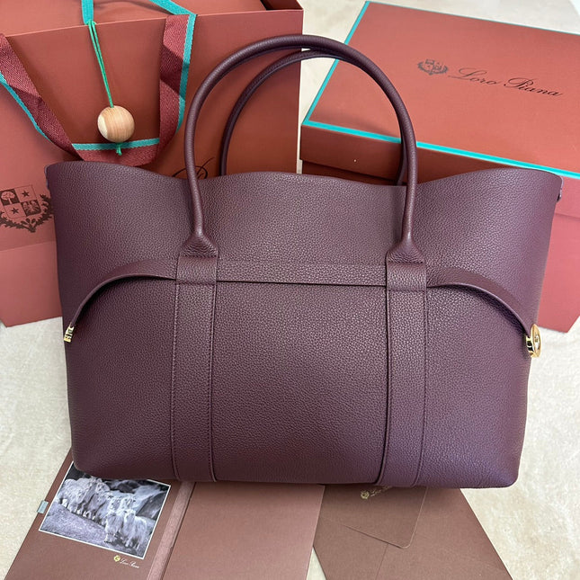LP GHIERA SHOPPER BAG 40 IN BURGUNDY RED CALFSKIN