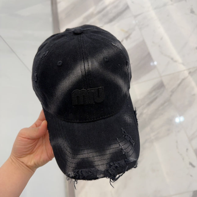 MIUMIU BASEBALL CAP IN BLACK DISTRESSED FABRIC STYLE 4