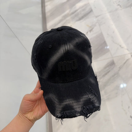 MIUMIU BASEBALL CAP IN BLACK DISTRESSED FABRIC STYLE 4