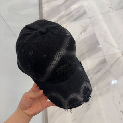 MIUMIU BASEBALL CAP IN BLACK DISTRESSED FABRIC STYLE 4