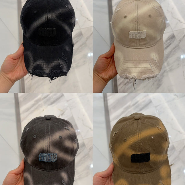 MIUMIU BASEBALL CAP IN LIGHT BEIGE DISTRESSED FABRIC STYLE 3